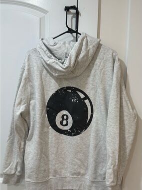 Men's Light Gray Hoodie with Black 8-Ball Graphic